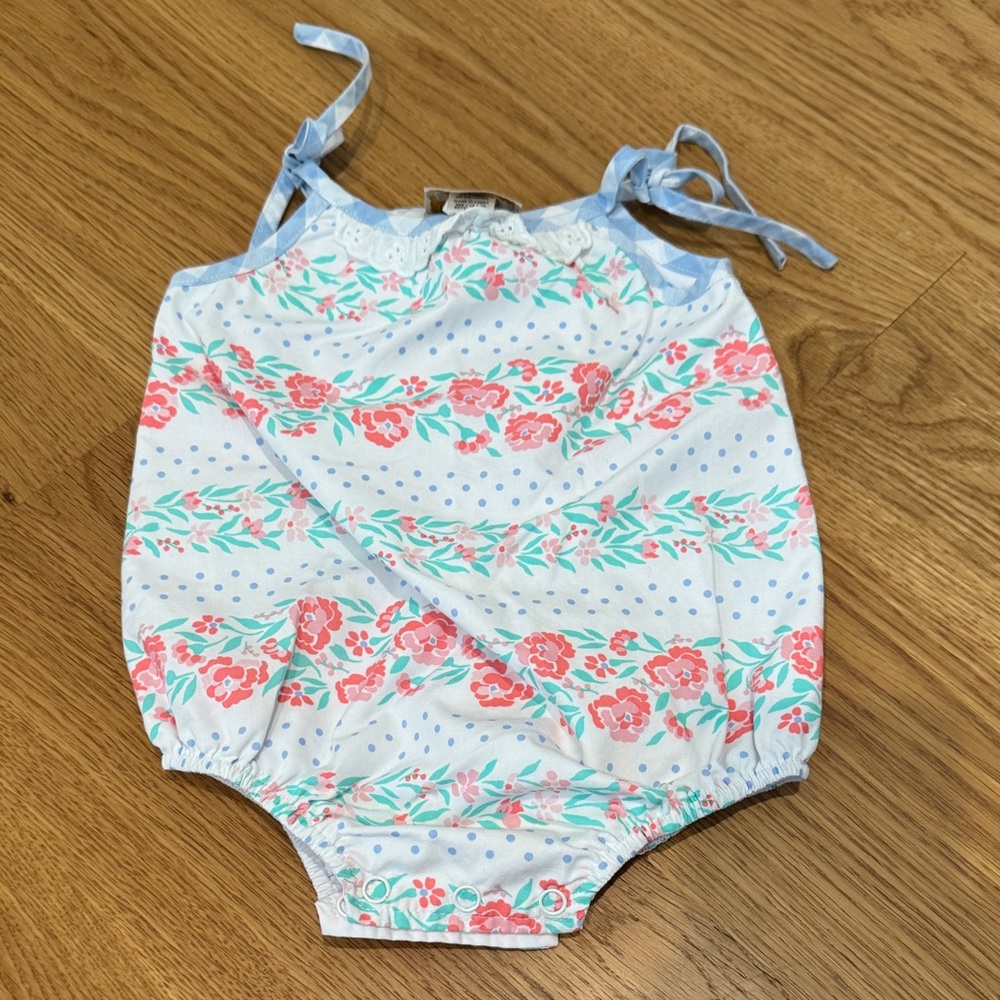 The Beaufort Bonnet Company Floral Baby Romper - Blue and Pink